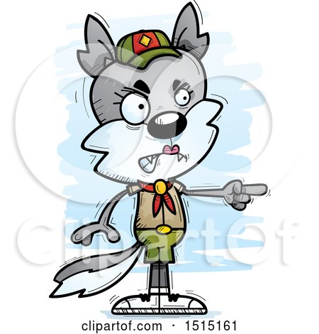 Clipart of a Mad Pointing Female Wolf Scout - Royalty Free Vector Illustration by Cory Thoman