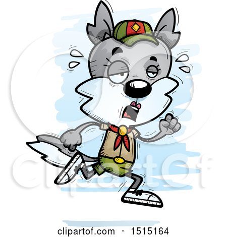 Clipart of a Tired Running Female Wolf Scout - Royalty Free Vector Illustration by Cory Thoman