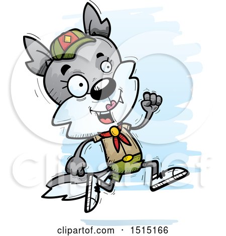 Clipart of a Running Female Wolf Scout - Royalty Free Vector Illustration by Cory Thoman
