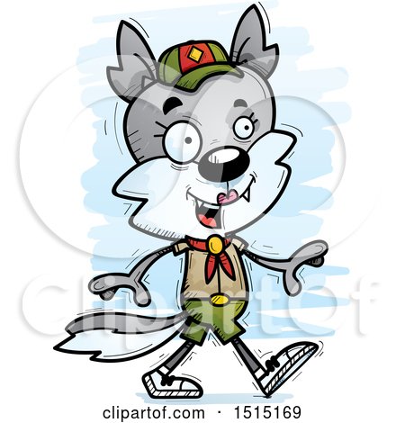 Clipart of a Walking Female Wolf Scout - Royalty Free Vector Illustration by Cory Thoman