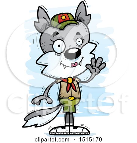 Clipart of a Waving Female Wolf Scout - Royalty Free Vector Illustration by Cory Thoman