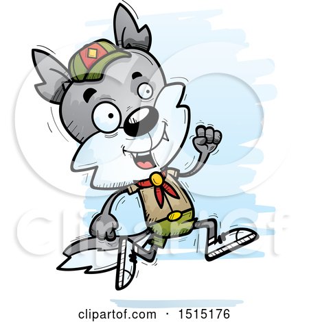 Clipart of a Running Male Wolf Scout - Royalty Free Vector Illustration by Cory Thoman