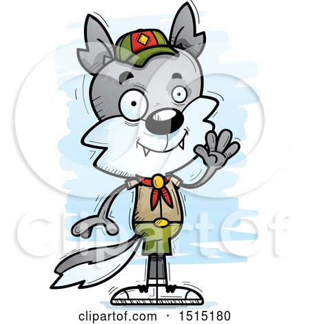 Clipart of a Waving Male Wolf Scout - Royalty Free Vector Illustration by Cory Thoman