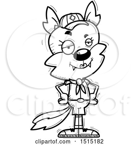 Clipart of a Black and White Confident Female Wolf Scout - Royalty Free Vector Illustration by Cory Thoman