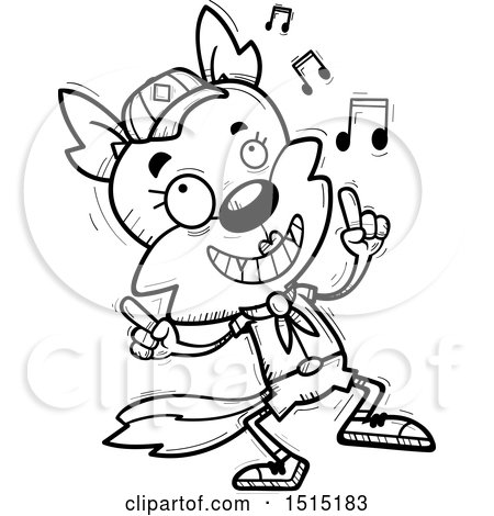 Clipart of a Black and White Happy Dancing Female Wolf Scout - Royalty Free Vector Illustration by Cory Thoman