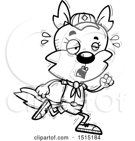 Clipart of a Black and White Tired Running Female Wolf Scout - Royalty Free Vector Illustration by Cory Thoman