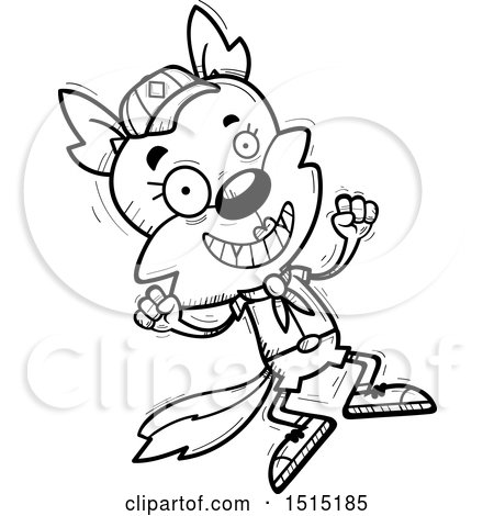 Clipart of a Black and White Jumping Female Wolf Scout - Royalty Free Vector Illustration by Cory Thoman