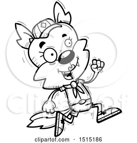 Clipart of a Black and White Running Female Wolf Scout - Royalty Free Vector Illustration by Cory Thoman