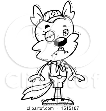 Clipart of a Black and White Sad Female Wolf Scout - Royalty Free Vector Illustration by Cory Thoman