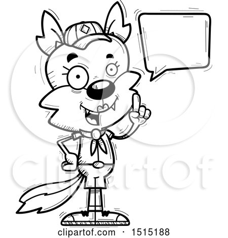 Clipart of a Black and White Talking Female Wolf Scout - Royalty Free Vector Illustration by Cory Thoman