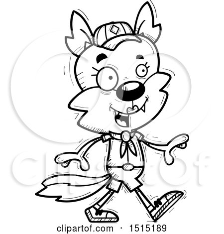 Clipart of a Black and White Walking Female Wolf Scout - Royalty Free Vector Illustration by Cory Thoman