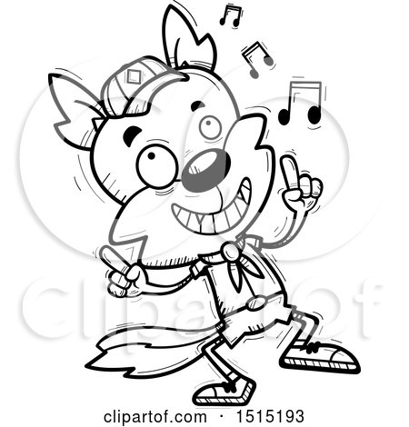 Clipart of a Black and White Happy Dancing Male Wolf Scout - Royalty Free Vector Illustration by Cory Thoman