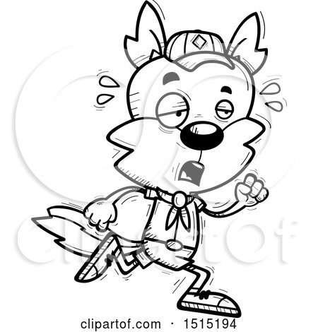 Clipart of a Black and White Tired Running Male Wolf Scout - Royalty Free Vector Illustration by Cory Thoman