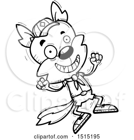 Clipart of a Black and White Jumping Male Wolf Scout - Royalty Free Vector Illustration by Cory Thoman