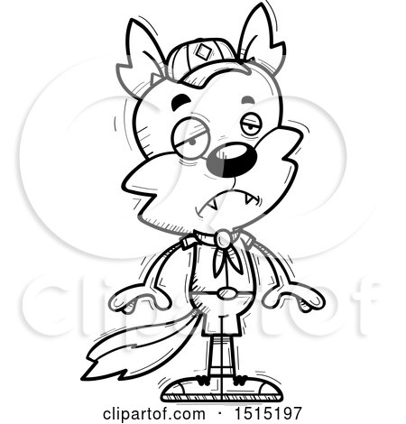 Clipart of a Black and White Sad Male Wolf Scout - Royalty Free Vector Illustration by Cory Thoman