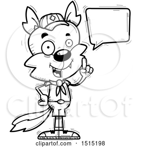 Clipart of a Black and White Talking Male Wolf Scout - Royalty Free Vector Illustration by Cory Thoman