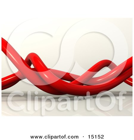 Wavy Red Pipes Tangled Over a White Background and Reflective Surface Clipart Graphic Illustration by 3poD