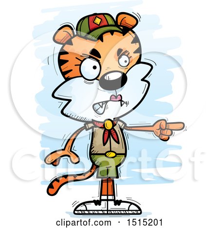 Clipart of a Mad Pointing Female Tiger Scout - Royalty Free Vector Illustration by Cory Thoman