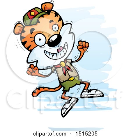 Clipart of a Jumping Female Tiger Scout - Royalty Free Vector Illustration by Cory Thoman