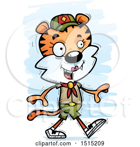 Clipart of a Walking Female Tiger Scout - Royalty Free Vector Illustration by Cory Thoman