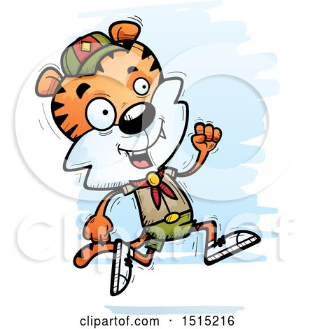 Clipart of a Running Male Tiger Scout - Royalty Free Vector Illustration by Cory Thoman
