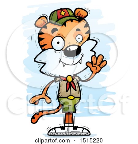 Clipart of a Waving Male Tiger Scout - Royalty Free Vector Illustration by Cory Thoman