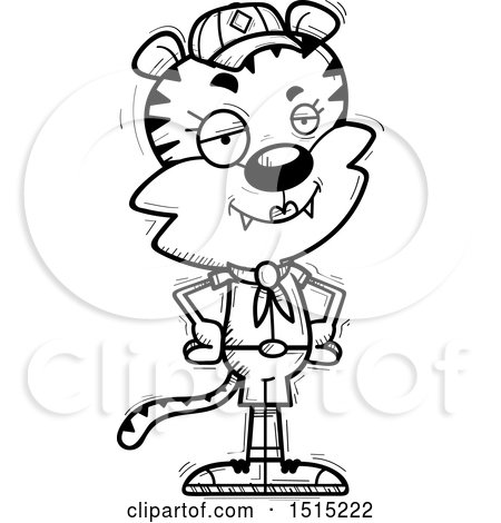 Clipart of a Black and White Confident Female Tiger Scout - Royalty Free Vector Illustration by Cory Thoman