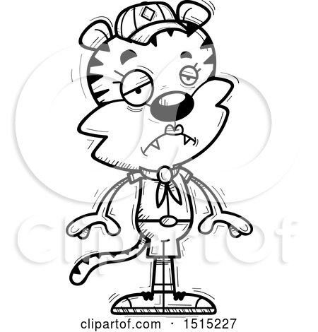 Clipart of a Black and White Sad Female Tiger Scout - Royalty Free Vector Illustration by Cory Thoman