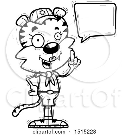 Clipart of a Black and White Talking Female Tiger Scout - Royalty Free Vector Illustration by Cory Thoman