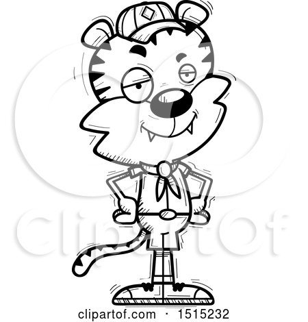 Clipart of a Black and White Confident Male Tiger Scout - Royalty Free Vector Illustration by Cory Thoman