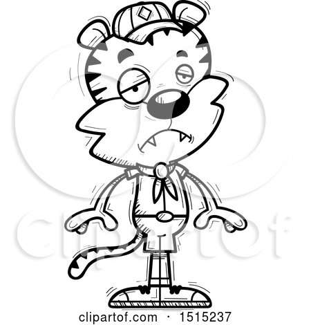Clipart of a Black and White Sad Male Tiger Scout - Royalty Free Vector Illustration by Cory Thoman