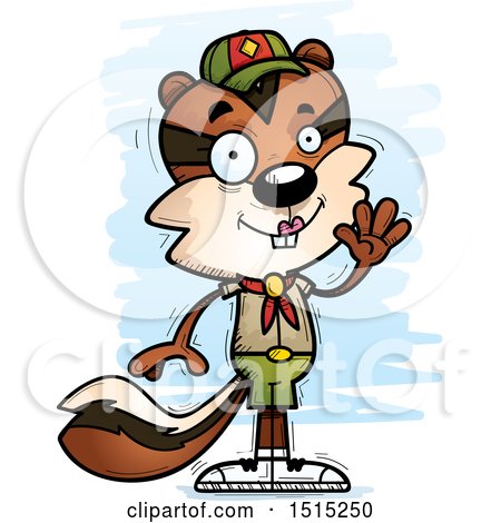 Clipart of a Waving Female Chipmunk Scout - Royalty Free Vector Illustration by Cory Thoman