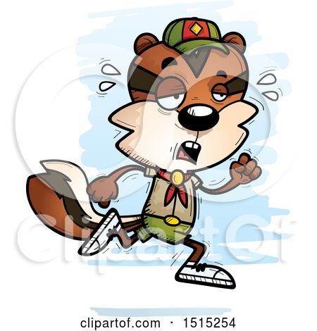 Clipart of a Tired Running Male Chipmunk Scout - Royalty Free Vector Illustration by Cory Thoman