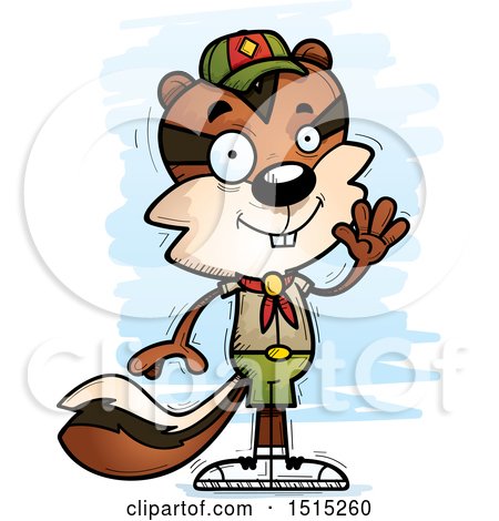Clipart of a Waving Male Chipmunk Scout - Royalty Free Vector Illustration by Cory Thoman