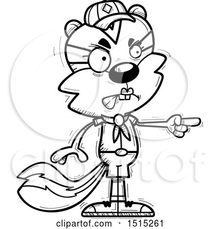 Clipart of a Black and White Mad Pointing Female Chipmunk Scout - Royalty Free Vector Illustration by Cory Thoman
