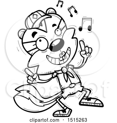 Clipart of a Black and White Happy Dancing Female Chipmunk Scout - Royalty Free Vector Illustration by Cory Thoman