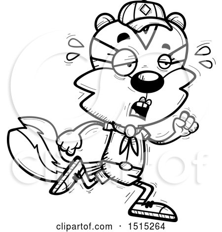 Clipart of a Black and White Tired Running Female Chipmunk Scout - Royalty Free Vector Illustration by Cory Thoman