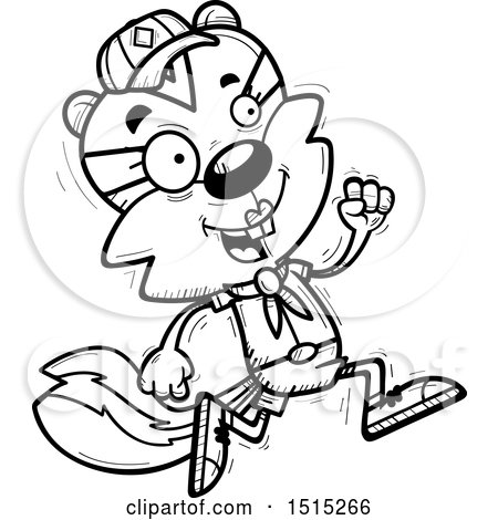 Clipart of a Black and White Running Female Chipmunk Scout - Royalty Free Vector Illustration by Cory Thoman