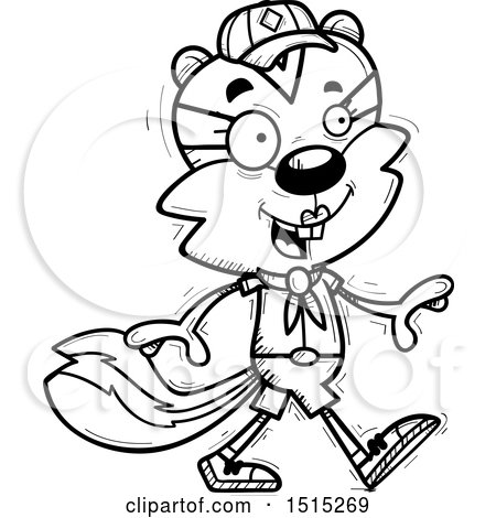 Clipart of a Black and White Walking Female Chipmunk Scout - Royalty Free Vector Illustration by Cory Thoman