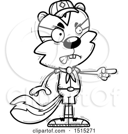 Clipart of a Black and White Mad Pointing Male Chipmunk Scout - Royalty Free Vector Illustration by Cory Thoman
