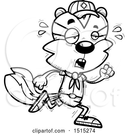 Clipart of a Black and White Tired Running Male Chipmunk Scout - Royalty Free Vector Illustration by Cory Thoman