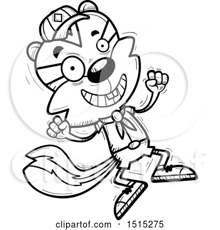 Clipart of a Black and White Jumping Male Chipmunk Scout - Royalty Free Vector Illustration by Cory Thoman