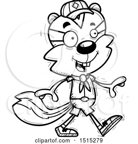 Clipart of a Black and White Walking Male Chipmunk Scout - Royalty Free Vector Illustration by Cory Thoman