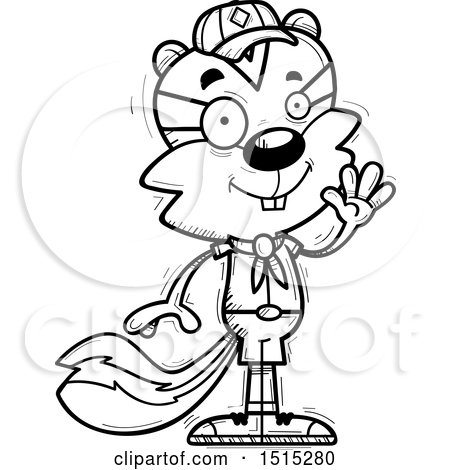 Clipart of a Black and White Waving Male Chipmunk Scout - Royalty Free Vector Illustration by Cory Thoman
