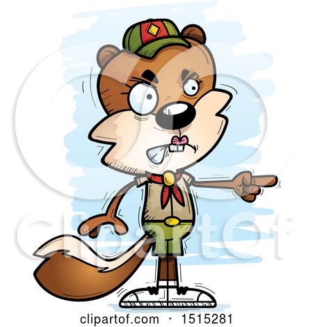 Clipart of a Mad Pointing Female Squirrel Scout - Royalty Free Vector Illustration by Cory Thoman