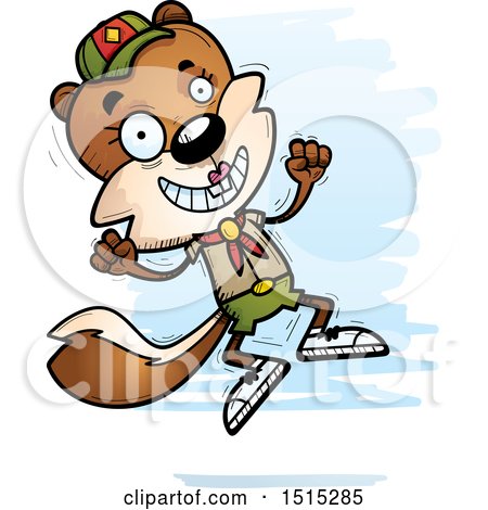Clipart of a Jumping Female Squirrel Scout - Royalty Free Vector Illustration by Cory Thoman