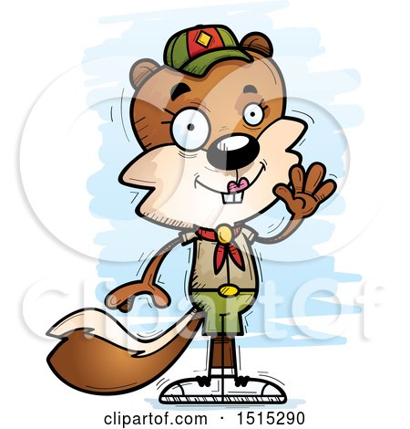 Clipart of a Waving Female Squirrel Scout - Royalty Free Vector Illustration by Cory Thoman