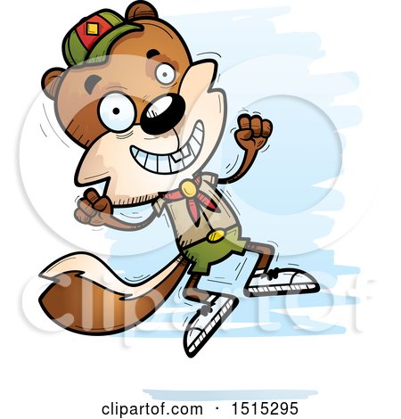 Clipart of a Jumping Male Squirrel Scout - Royalty Free Vector Illustration by Cory Thoman