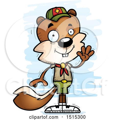 Clipart of a Waving Male Squirrel Scout - Royalty Free Vector Illustration by Cory Thoman