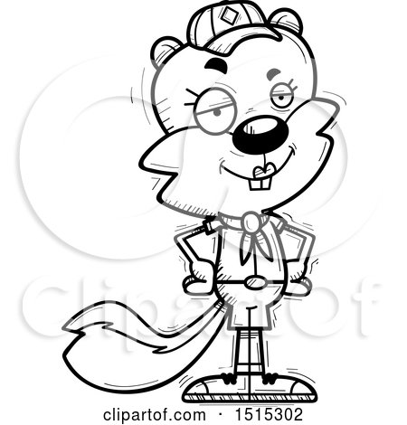 Clipart of a Black and White Confident Female Squirrel Scout - Royalty Free Vector Illustration by Cory Thoman